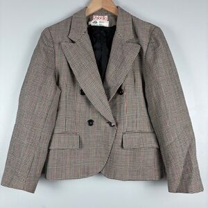 Rafaella Womens 12 Double Breasted Wool Plaid Blazer Red Black White Tailored